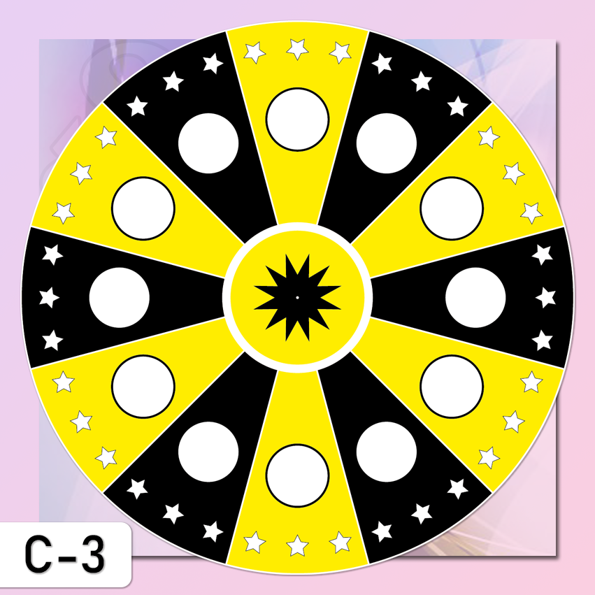 Solid Games, verkoop van tafelmodel Rad van fortuin 12 vakken voorzien van witte cirkels kleur zwart geel 